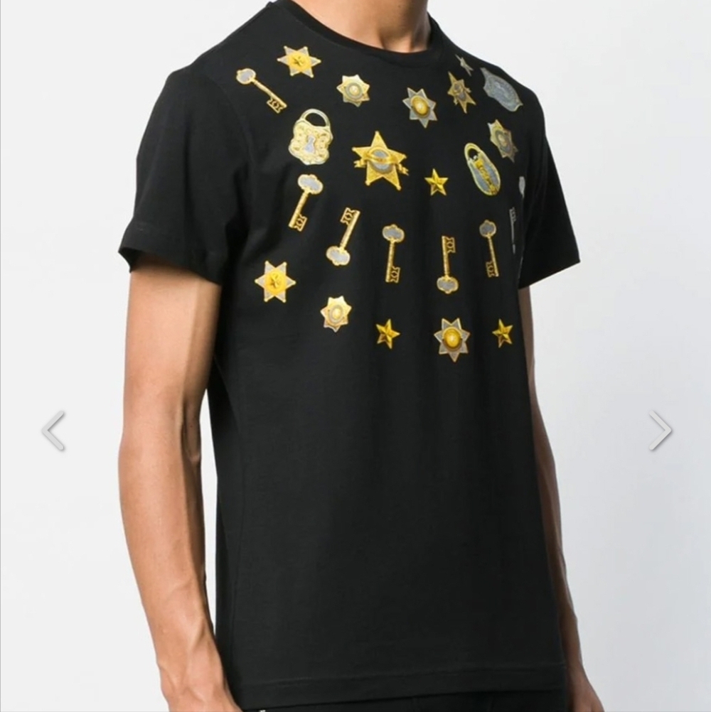 Versace T-Shirt With Key Badges and Gold Embellishments